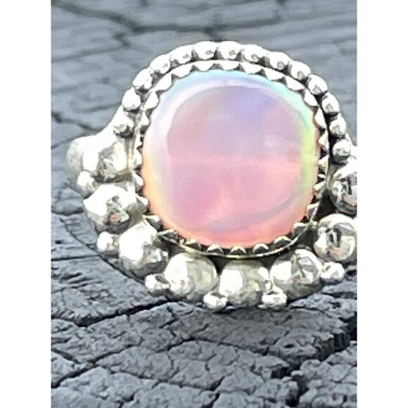 Pink Aurora Opal Ring 925 Sterling Silver Ring Color Flash Size 7.25 - Picture 2 of 9